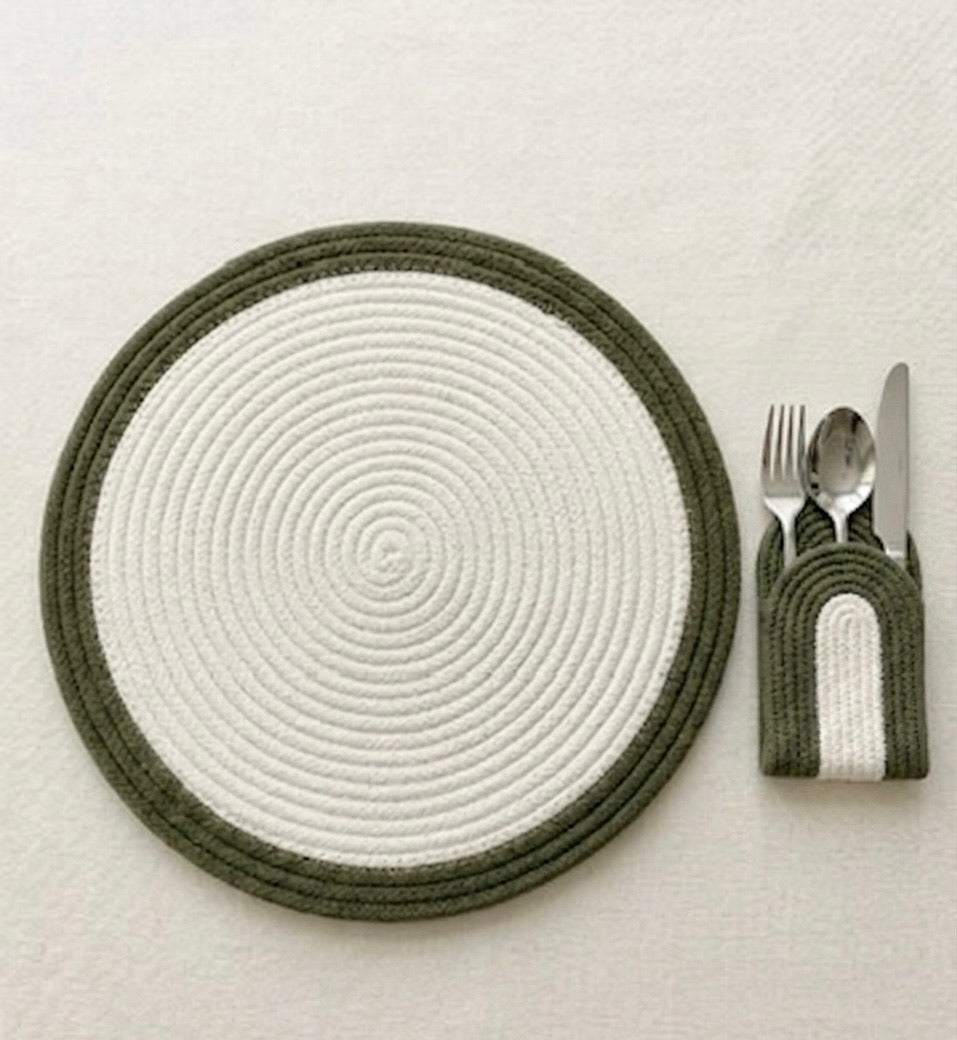 Cotton rope coaster with cutlery