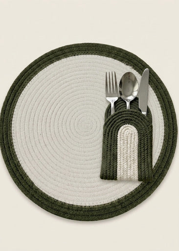 Cotton rope coaster with cutlery